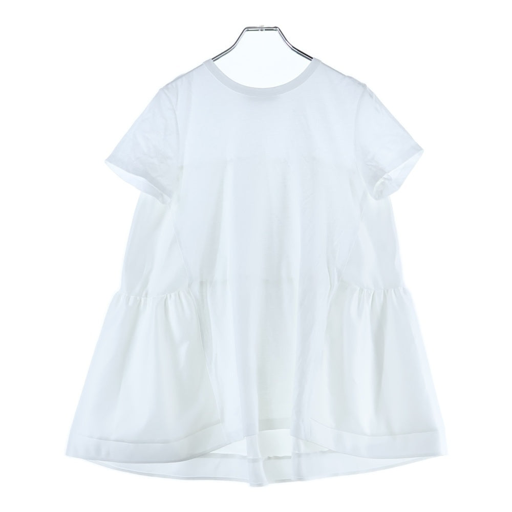 YOKO CHAN(ヨーコ チャン) バックティアード リヨセル コットン 切り替え クルーネック 半袖Tシャツ カットソー ホワイト レディース YCT-125-058