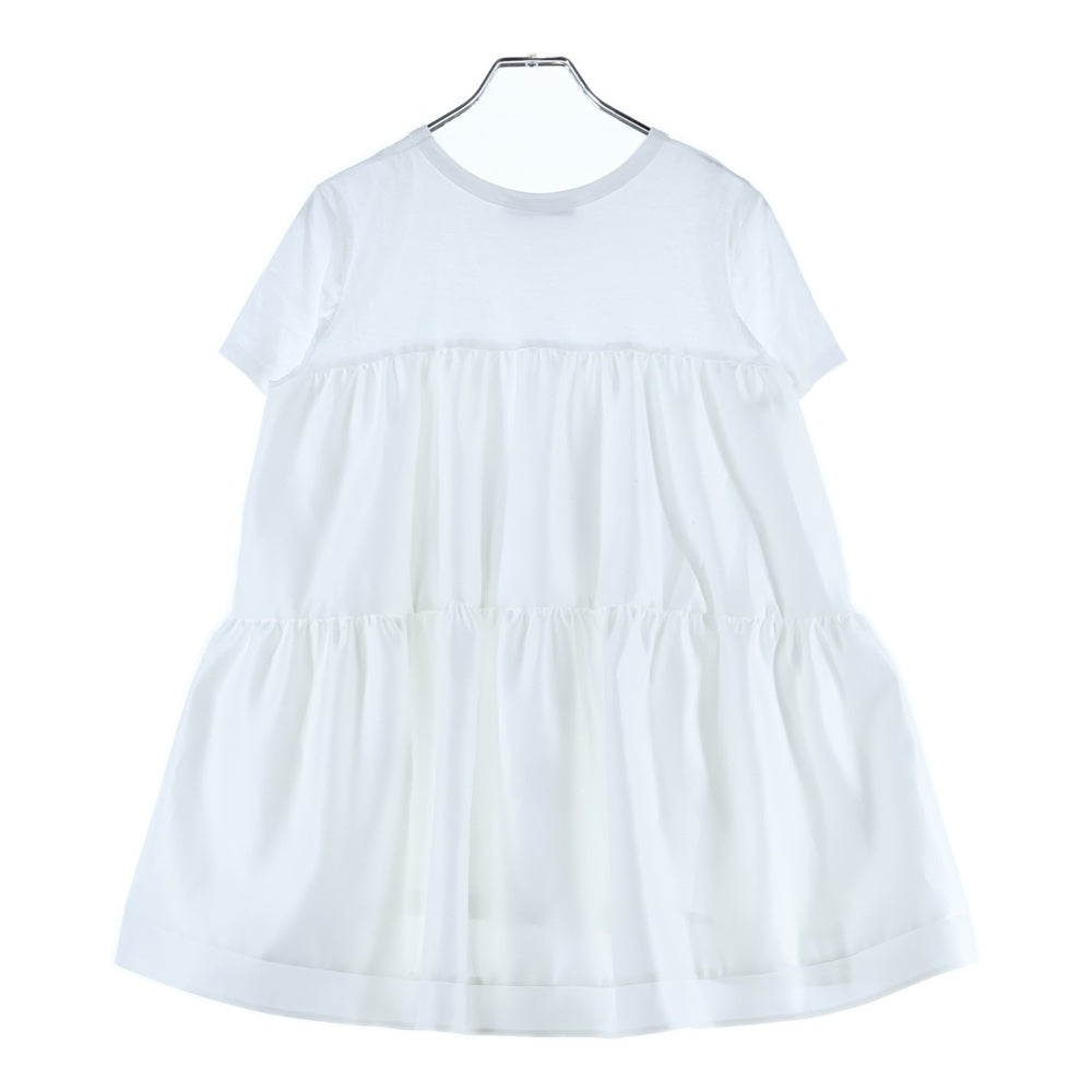 YOKO CHAN(ヨーコ チャン) バックティアード リヨセル コットン 切り替え クルーネック 半袖Tシャツ カットソー ホワイト レディース YCT-125-058