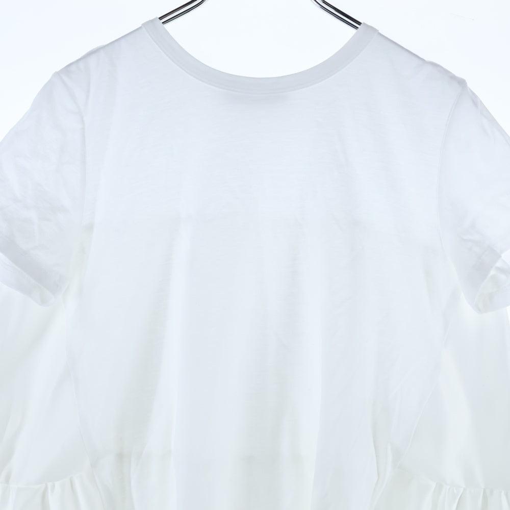 YOKO CHAN(ヨーコ チャン) バックティアード リヨセル コットン 切り替え クルーネック 半袖Tシャツ カットソー ホワイト レディース YCT-125-058