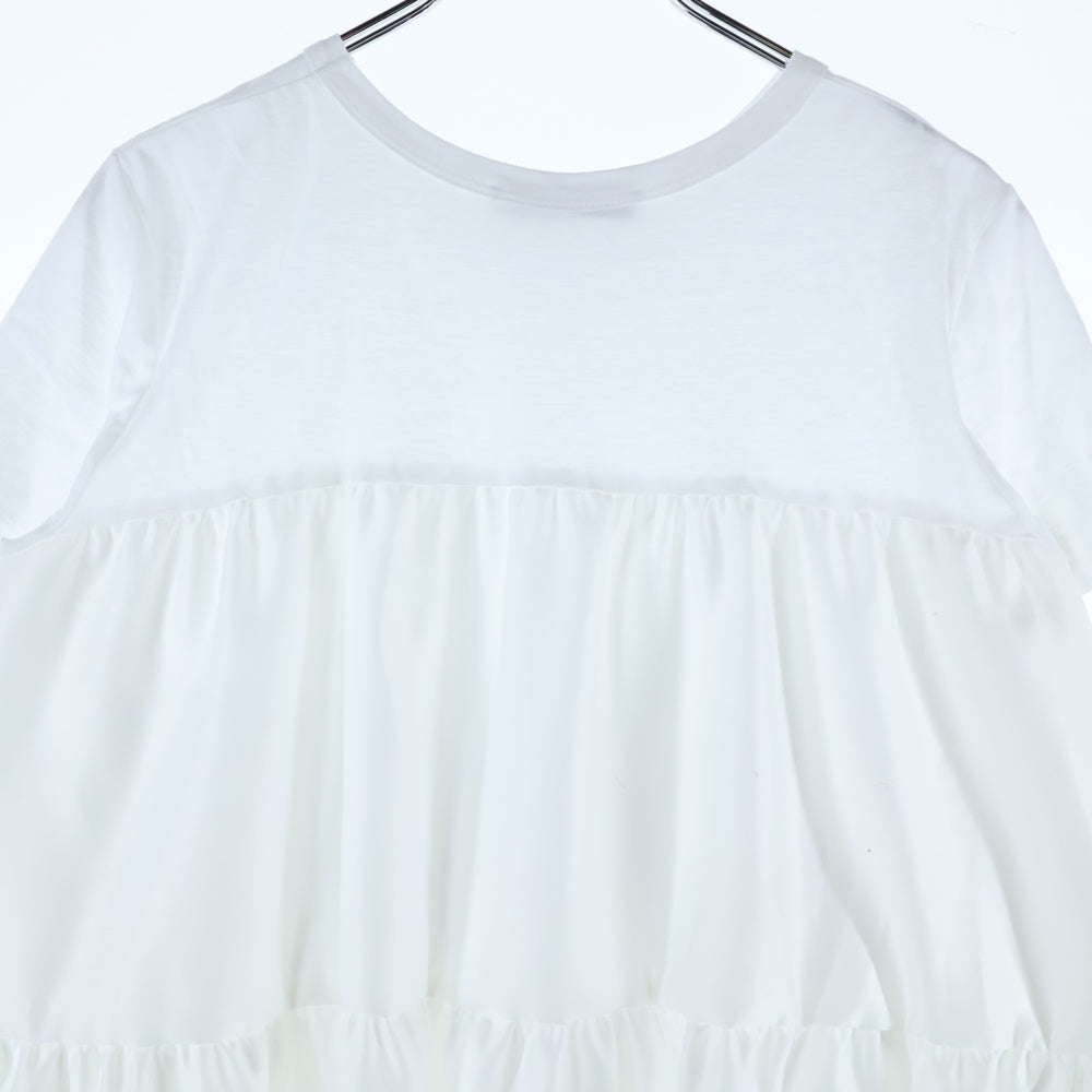 YOKO CHAN(ヨーコ チャン) バックティアード リヨセル コットン 切り替え クルーネック 半袖Tシャツ カットソー ホワイト レディース YCT-125-058