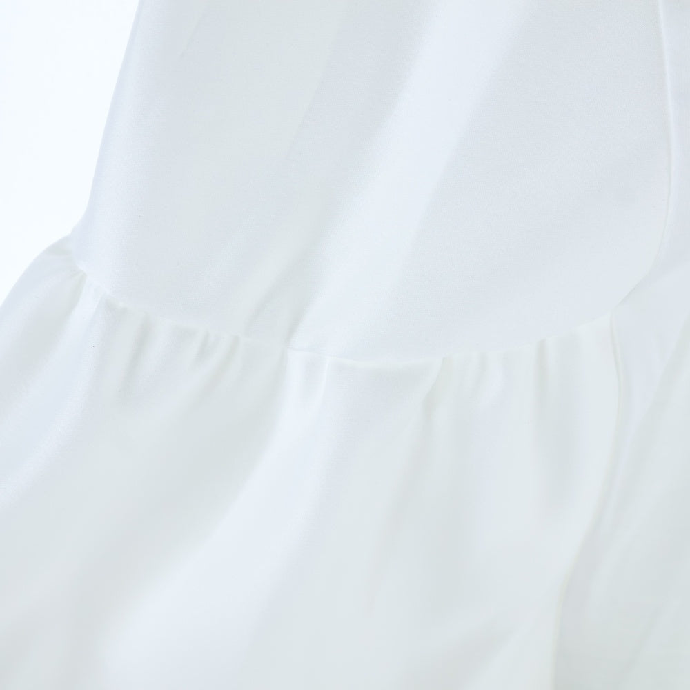 YOKO CHAN(ヨーコ チャン) バックティアード リヨセル コットン 切り替え クルーネック 半袖Tシャツ カットソー ホワイト レディース YCT-125-058
