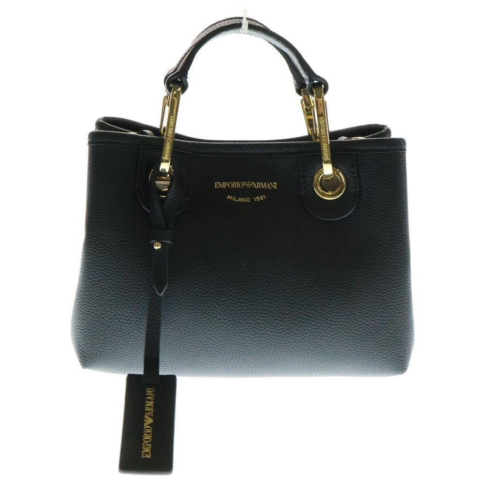 EMPORIO ARMANI(エンポリオアルマーニ) ロゴベルト レザー ミニ 2WAY ハンド ショルダーバッグ ゴールド金具 ブラック EW000382
