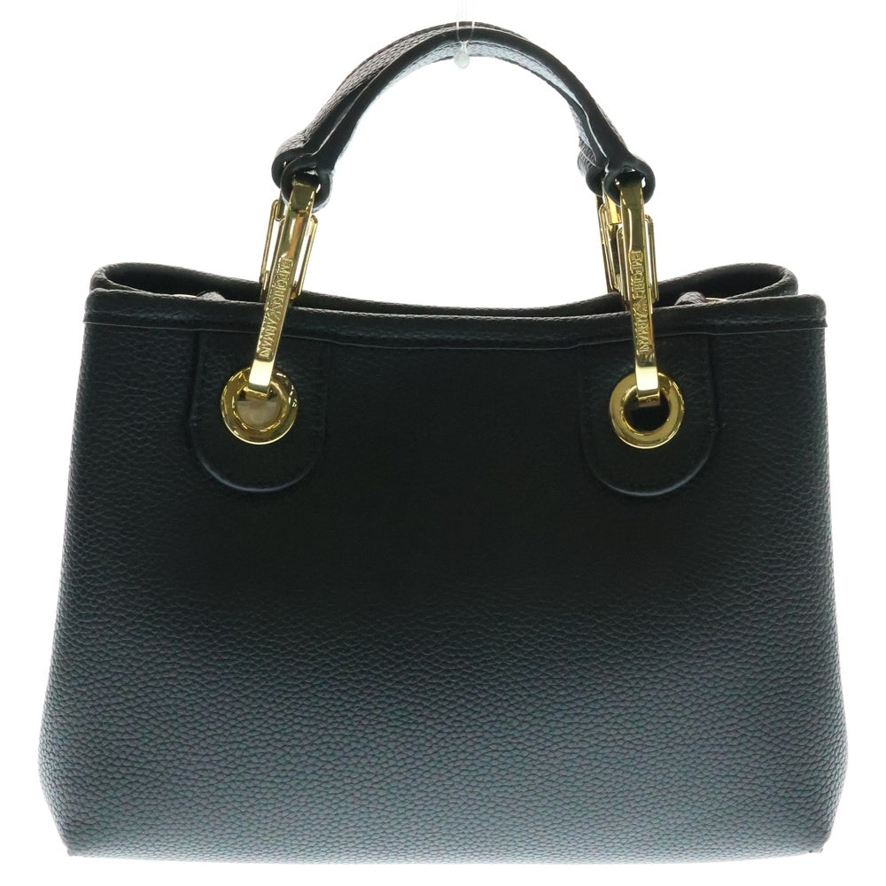 EMPORIO ARMANI(エンポリオアルマーニ) ロゴベルト レザー ミニ 2WAY ハンド ショルダーバッグ ゴールド金具 ブラック EW000382