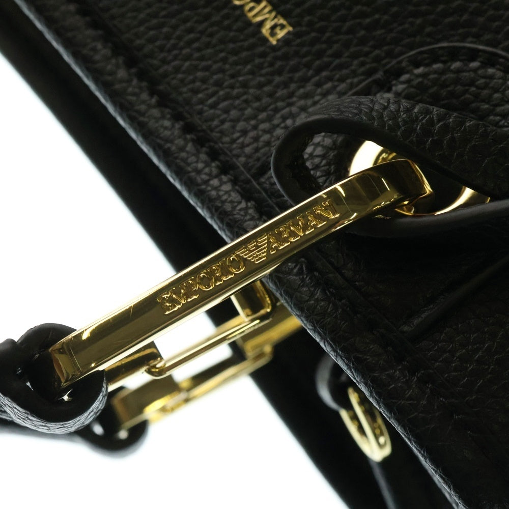 EMPORIO ARMANI(エンポリオアルマーニ) ロゴベルト レザー ミニ 2WAY ハンド ショルダーバッグ ゴールド金具 ブラック EW000382