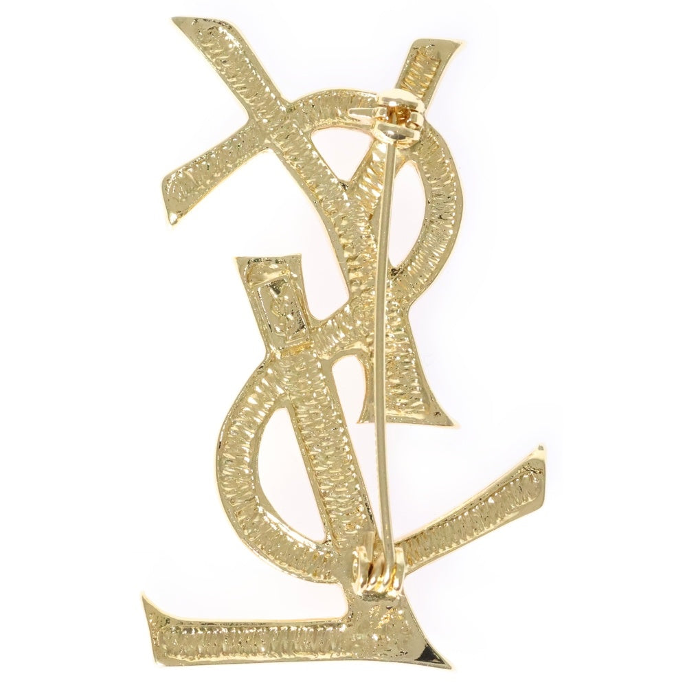YVES SAINT LAURENT(イヴサンローラン) YSL ラインストーン カサンドラロゴ ピンバッジ ブローチ ゴールド GP