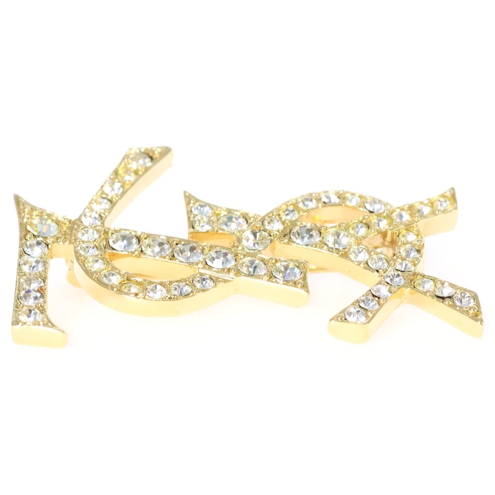 YVES SAINT LAURENT(イヴサンローラン) YSL ラインストーン カサンドラロゴ ピンバッジ ブローチ ゴールド GP