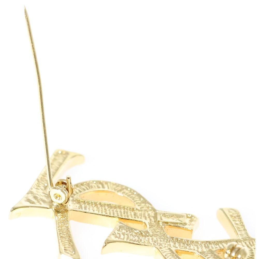 YVES SAINT LAURENT(イヴサンローラン) YSL ラインストーン カサンドラロゴ ピンバッジ ブローチ ゴールド GP