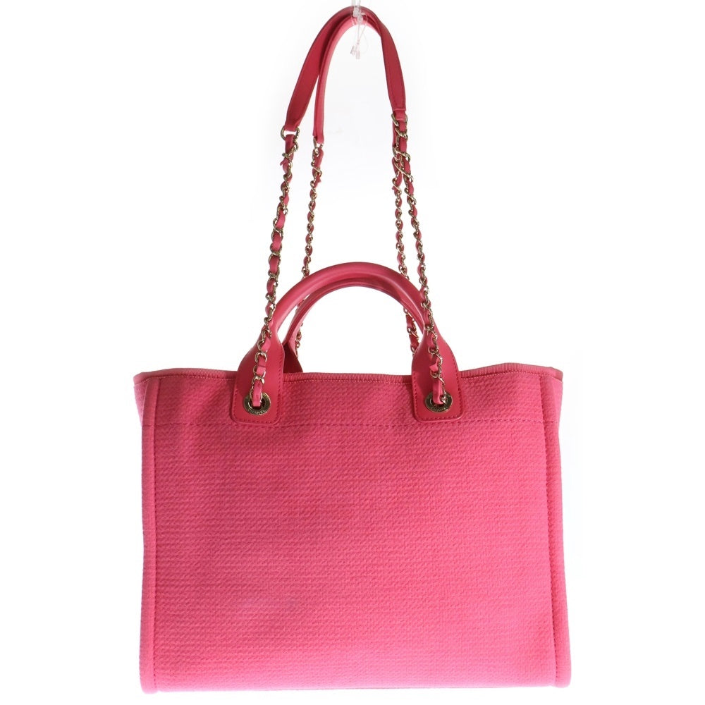 CHANEL(シャネル) ドーヴィルMM ピンク チェーン トートバッグ ハンドバッグ キャンバス×レザー シルバー金具