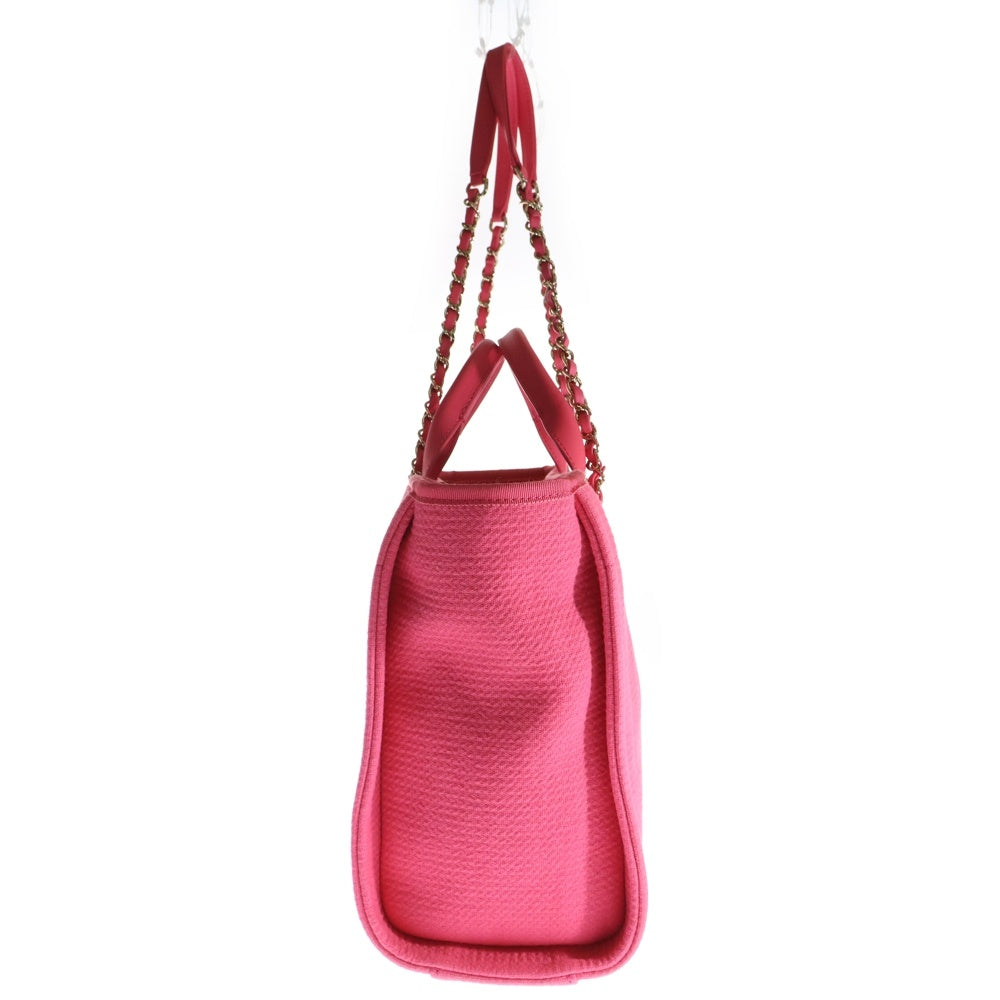 CHANEL(シャネル) ドーヴィルMM ピンク チェーン トートバッグ ハンドバッグ キャンバス×レザー シルバー金具