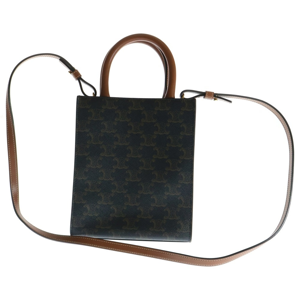 CELINE(セリーヌ) トリオンフ ミニバーティカルカバ 2WAY ロゴレザーハンドバッグ ショルダーバッグ ブラウン レディース 194372BZK