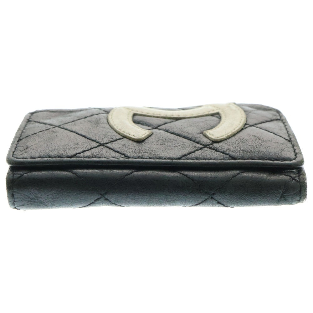 CHANEL(シャネル) カンボンライン キルティング キーケース キーホルダー ブラック×ホワイト ゴールド金具 ラムスキン