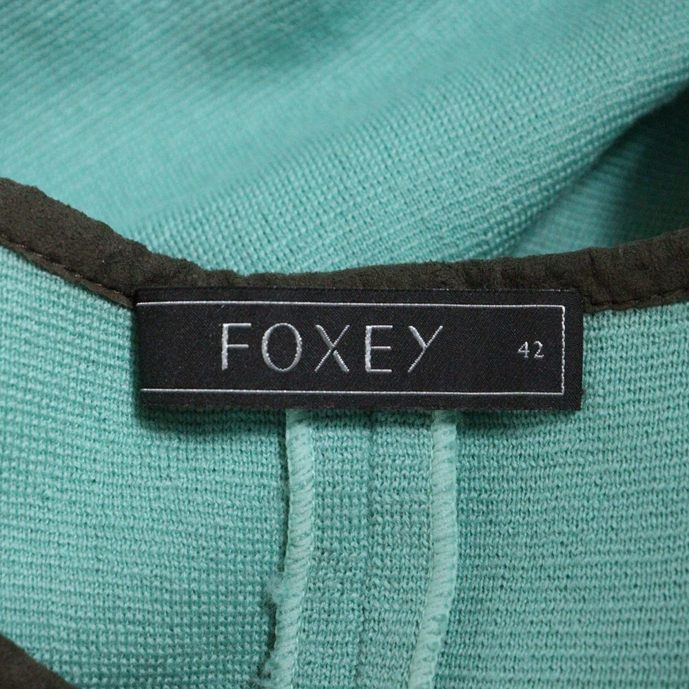 FOXEY(フォクシー) バイカラー ジップアップ ミディアム タイト ウール ニットワンピース グリーン レディース