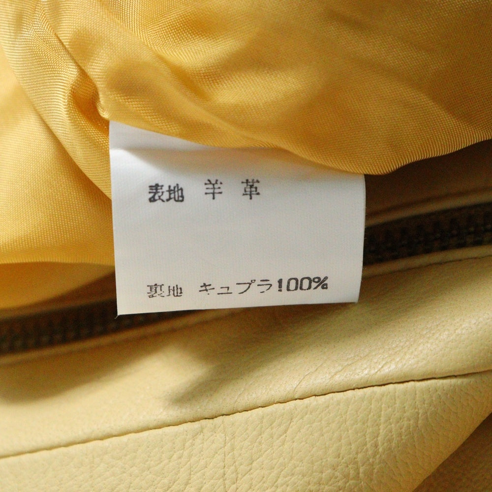 ラムスキン レザー ノーカラー ジップアップ シングル ライダースジャケット イエロー レディース