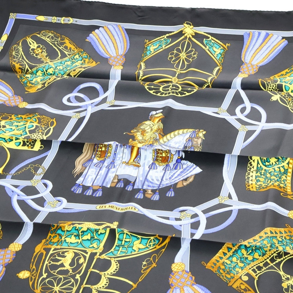 HERMES(エルメス) カレ90 LES MUSEROLLES スカーフ グレー シルク