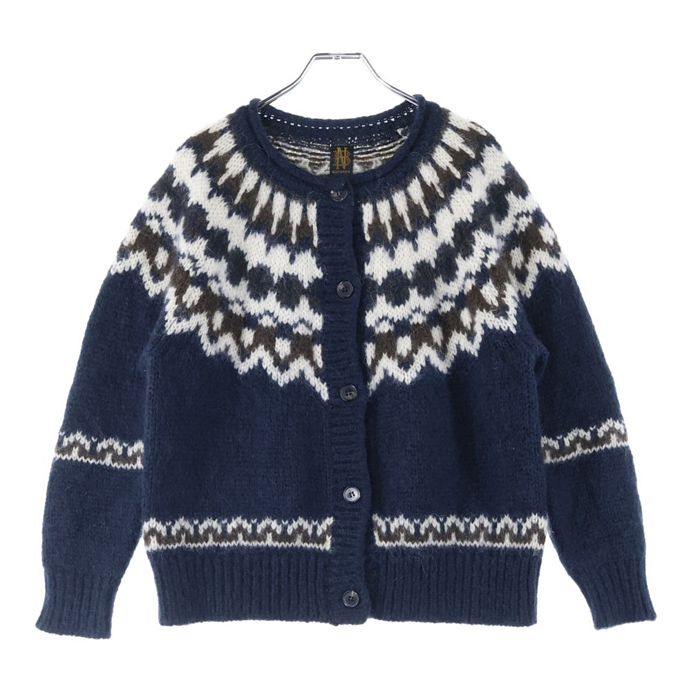 BATONER(バトナ―) 21AW MOHAIR NORDIC CREW NECK CARDIGAN ノルディック総柄 モヘヤ アルパカ混 ウール クルーネック ニット カーディガン ネイビー レディース BN-21FL-052