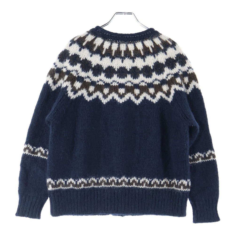 BATONER(バトナ―) 21AW MOHAIR NORDIC CREW NECK CARDIGAN ノルディック総柄 モヘヤ アルパカ混 ウール クルーネック ニット カーディガン ネイビー レディース BN-21FL-052