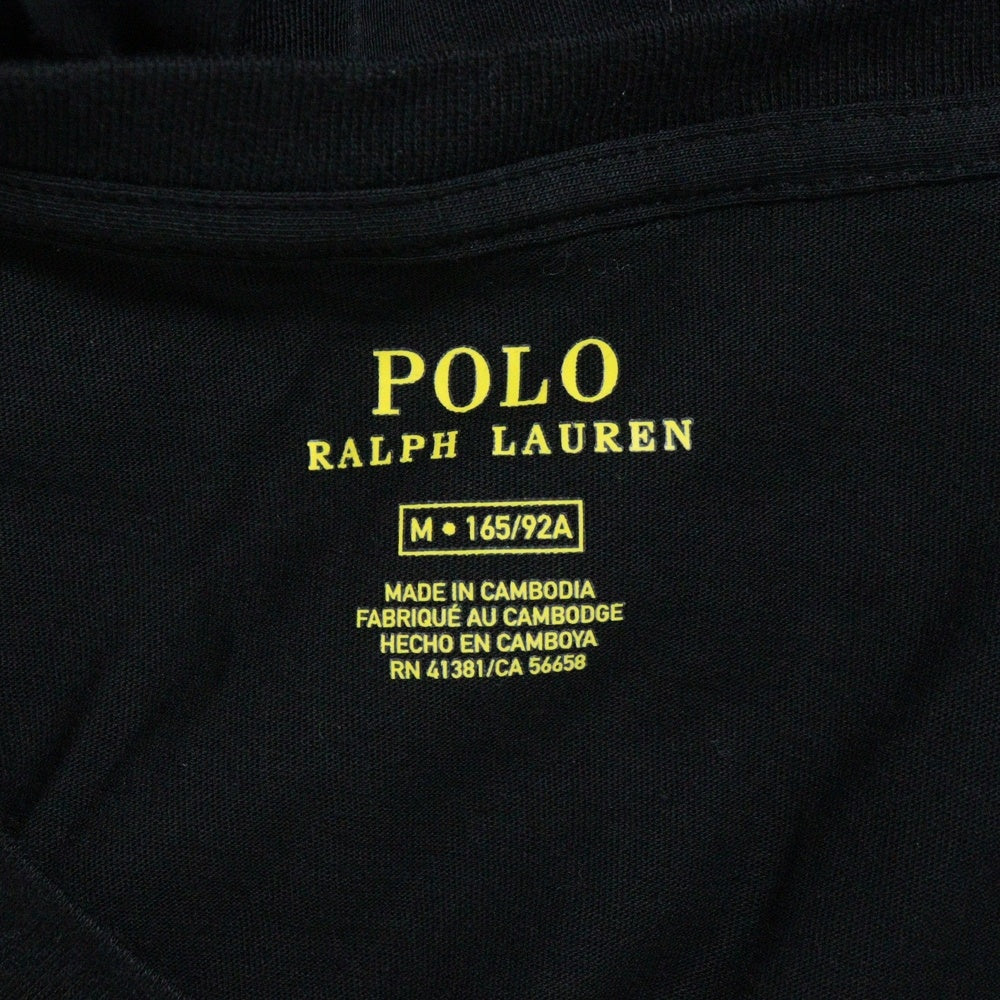 RALPH LAUREN(ラルフローレン) ワンポイントロゴ刺繍 Vネック 半袖Tシャツ カットソー ブラック 〇