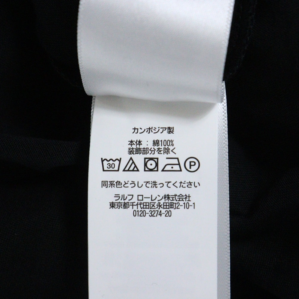RALPH LAUREN(ラルフローレン) ワンポイントロゴ刺繍 Vネック 半袖Tシャツ カットソー ブラック 〇