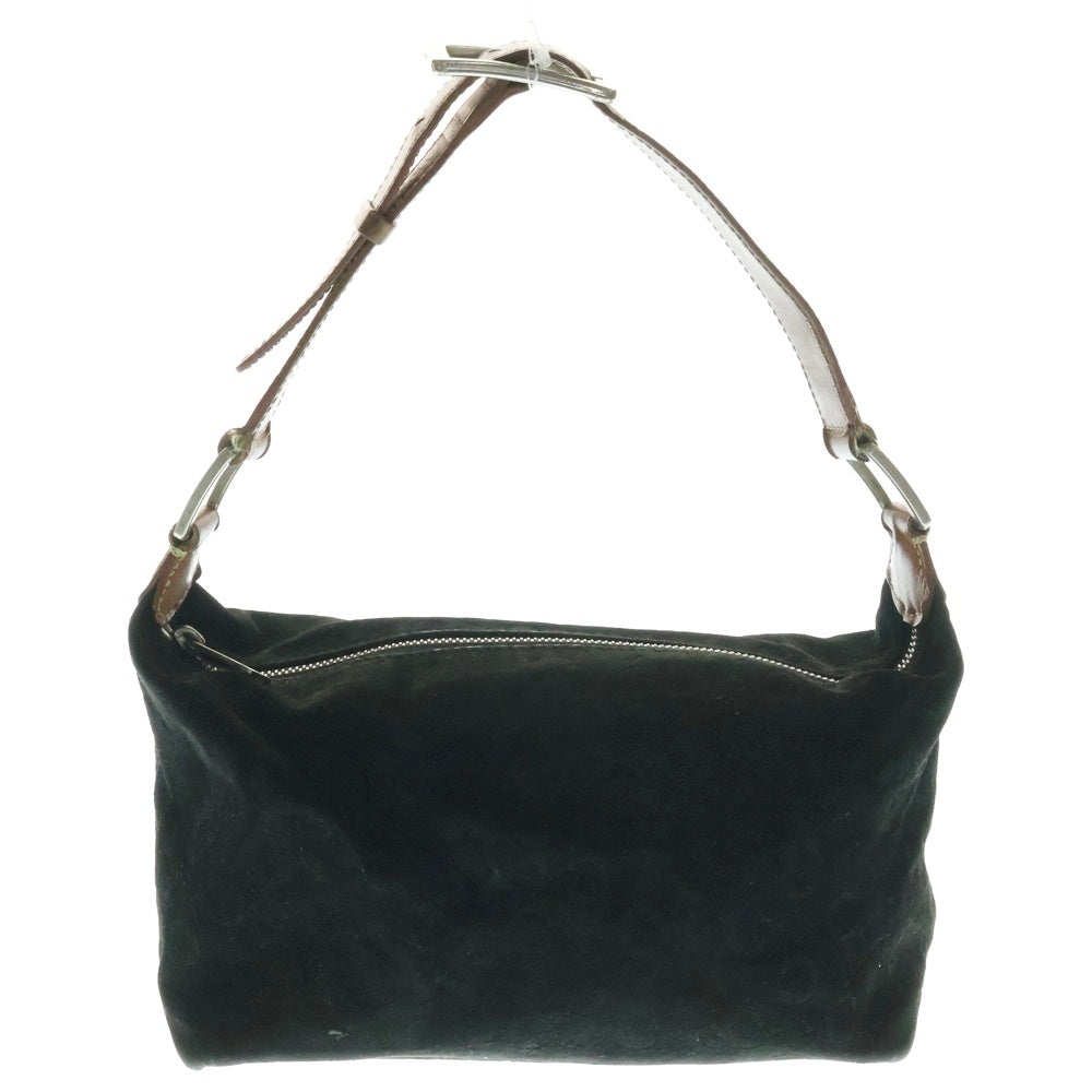 CELINE(セリーヌ) Cマカダム エンボス スウェードレザー ワンショルダーバッグ シルバー金具 ブラック/ブラウン 〇