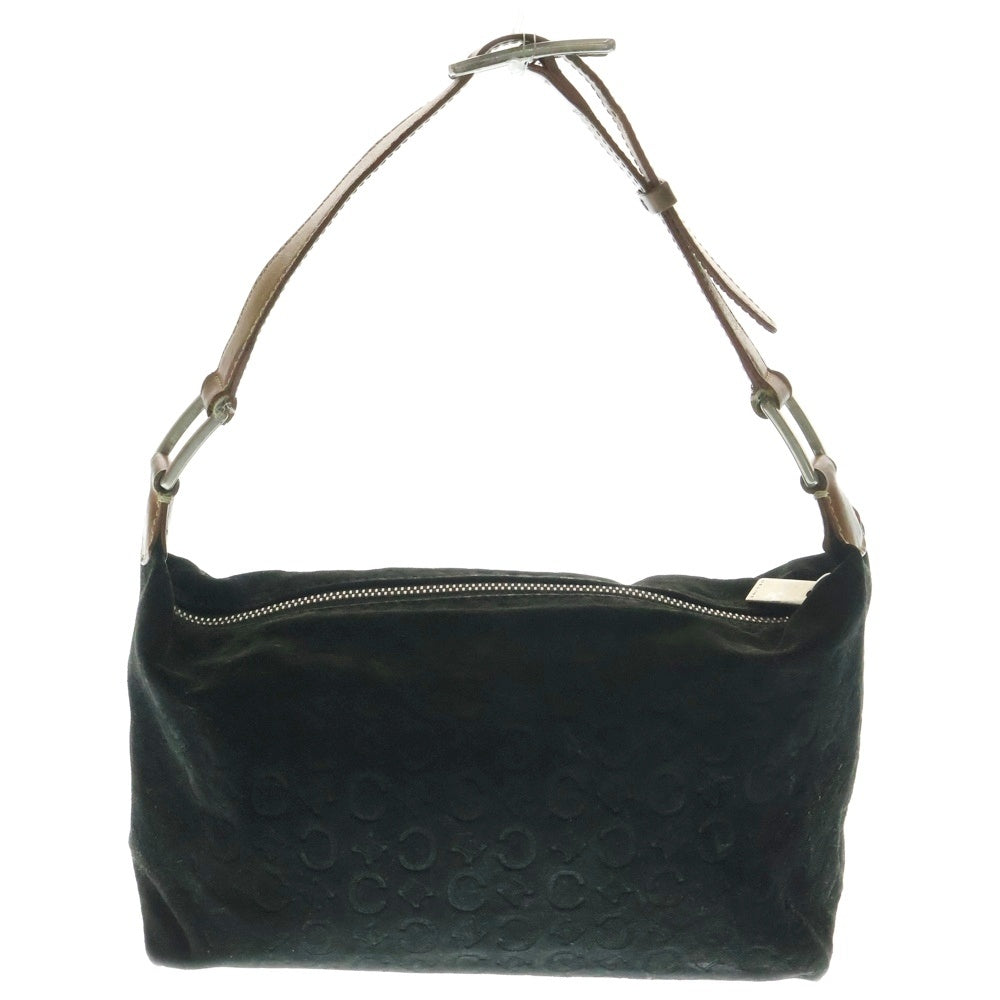 CELINE(セリーヌ) Cマカダム エンボス スウェードレザー ワンショルダーバッグ シルバー金具 ブラック/ブラウン 〇