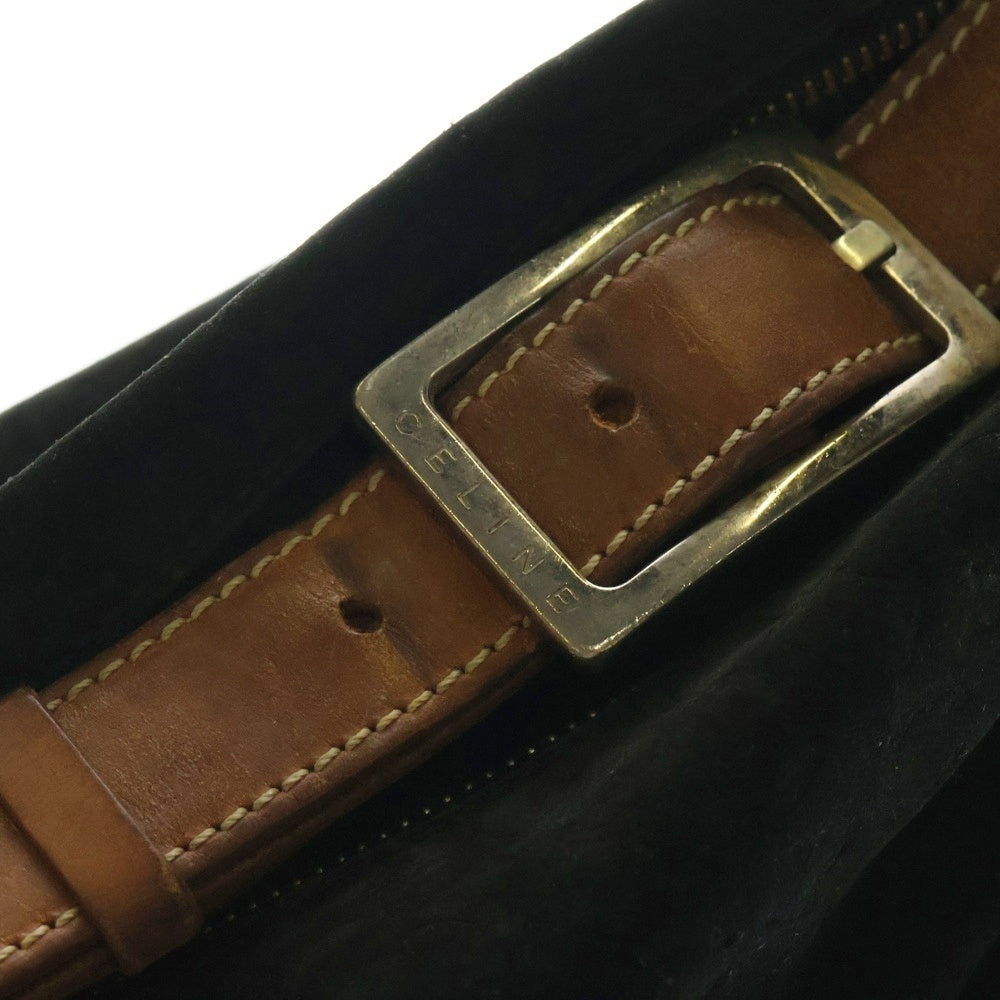 CELINE(セリーヌ) Cマカダム エンボス スウェードレザー ワンショルダーバッグ シルバー金具 ブラック/ブラウン 〇