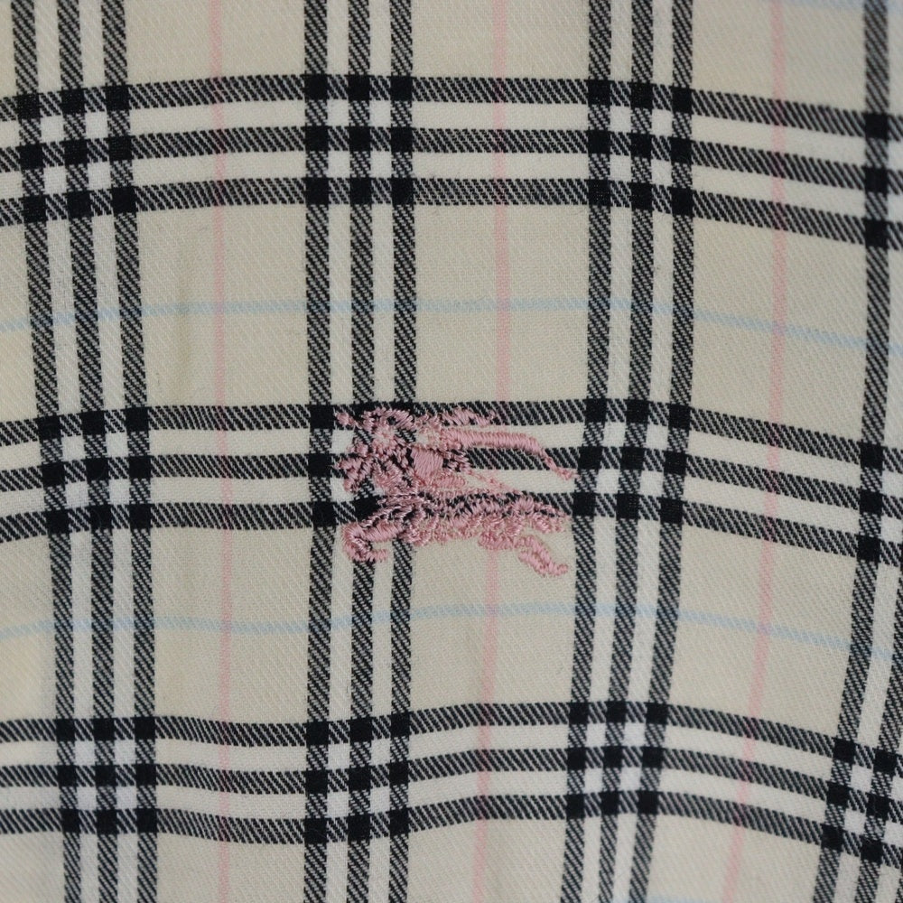 BURBERRY BLUE LABEL(バーバリーブルーレーベル) ノバチェック総柄 コットン ワンポイントロゴ刺繍 ロングスリーブ 長袖シャツ アイボリー