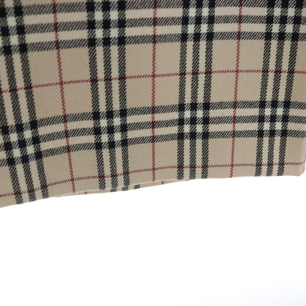 BURBERRY BLUE LABEL(バーバリーブルーレーベル) ノバチェック総柄 ウール レザーパッチ フレア ミディアム スカート ベージュ レディース