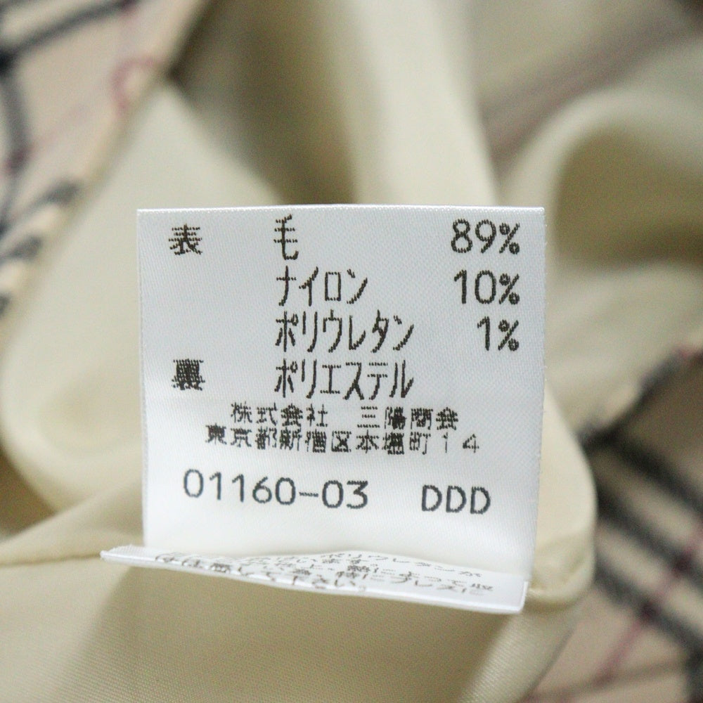 BURBERRY BLUE LABEL(バーバリーブルーレーベル) ノバチェック総柄 ウール レザーパッチ フレア ミディアム スカート ベージュ レディース