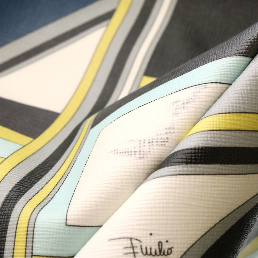 EMILIO PUCCI(エミリオプッチ) プッチ総柄 マーブル プリント PVC レザー ハンド トートバッグ ブラック/ライトブルー マルチカラー 〇