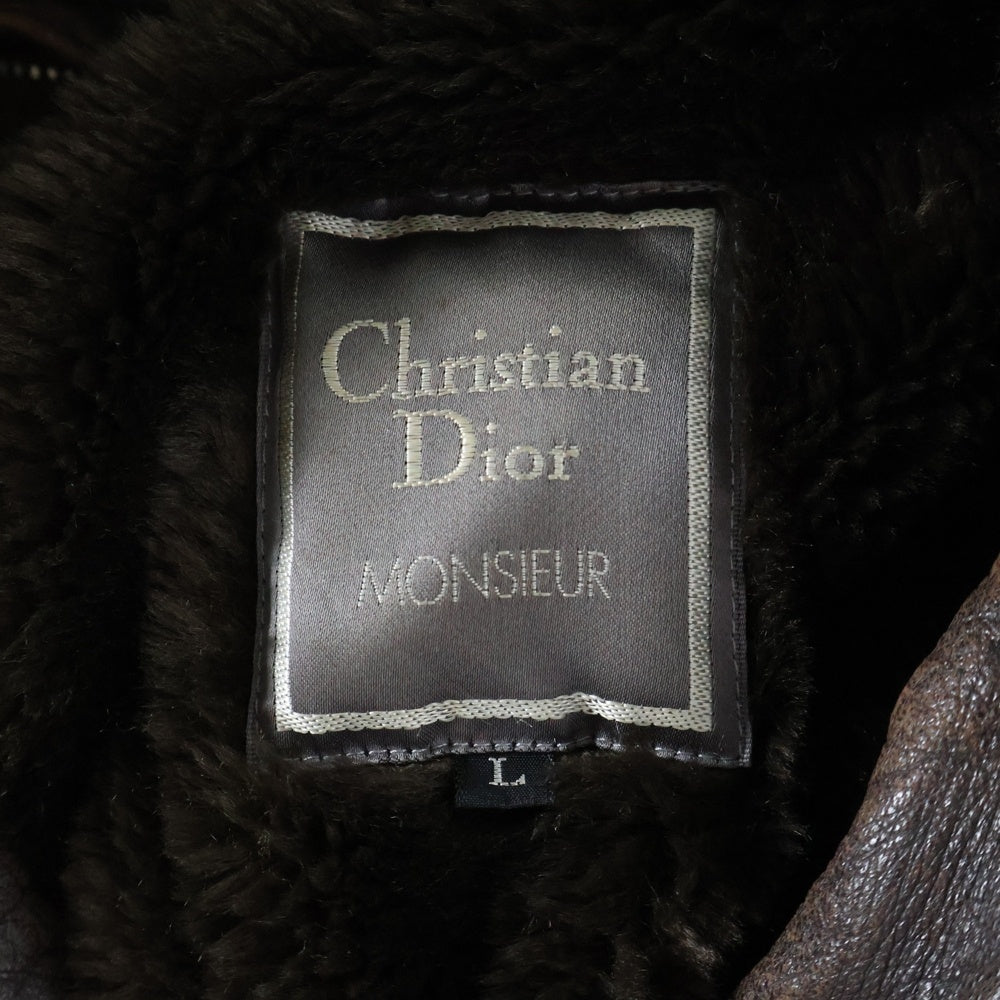 Christian Dior(クリスチャンディオール) デタッチャブル ボア ライナー付き ラムスキン レザー ジャケット ブラウン PS-5040