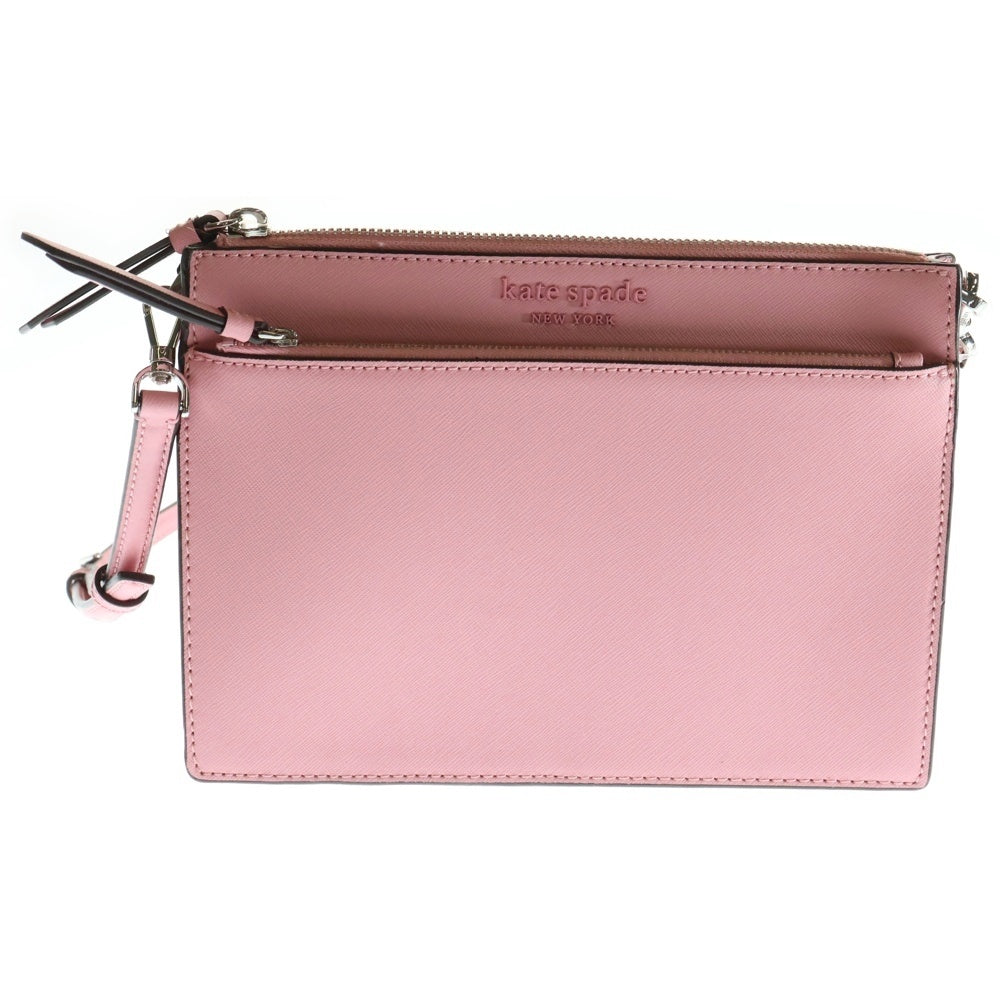 Kate Spade(ケイトスペード) ロゴプレート レザー ショルダーバッグ シルバー金具 ピンク