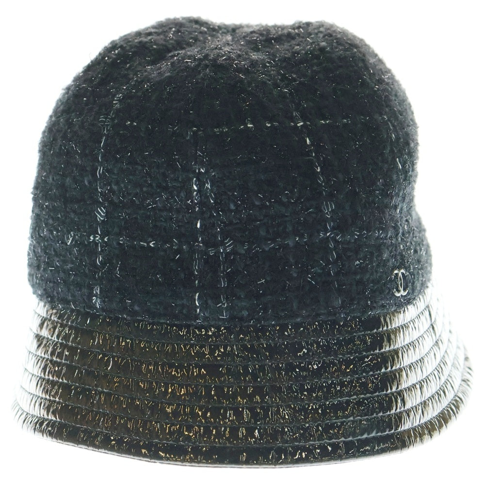 CHANEL(シャネル) ココマーク パテント切替ツイードバスケットハット 帽子 ブラック レディース