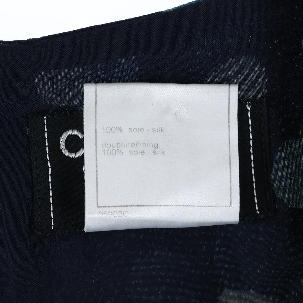 CHANEL(シャネル) 97SS ココマーク ドット総柄プリント シルク ノースリーブ Vネック ミディアムワンピース ネイビー レディース P08992V05747