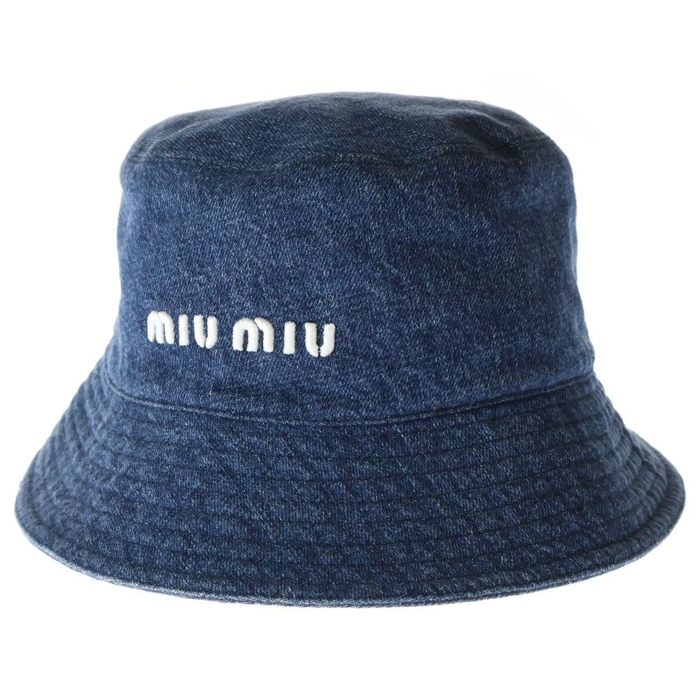 miumiu(ミュウミュウ) ロゴ刺繍 デニムコットンバスケットハット 帽子 インディゴブルー レディース 5HC196
