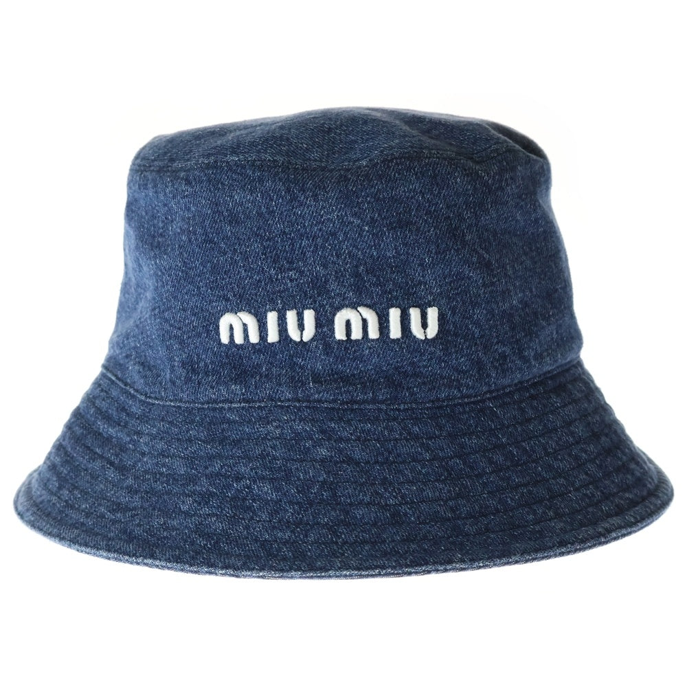miumiu(ミュウミュウ) ロゴ刺繍 デニムコットンバスケットハット 帽子 インディゴブルー レディース 5HC196
