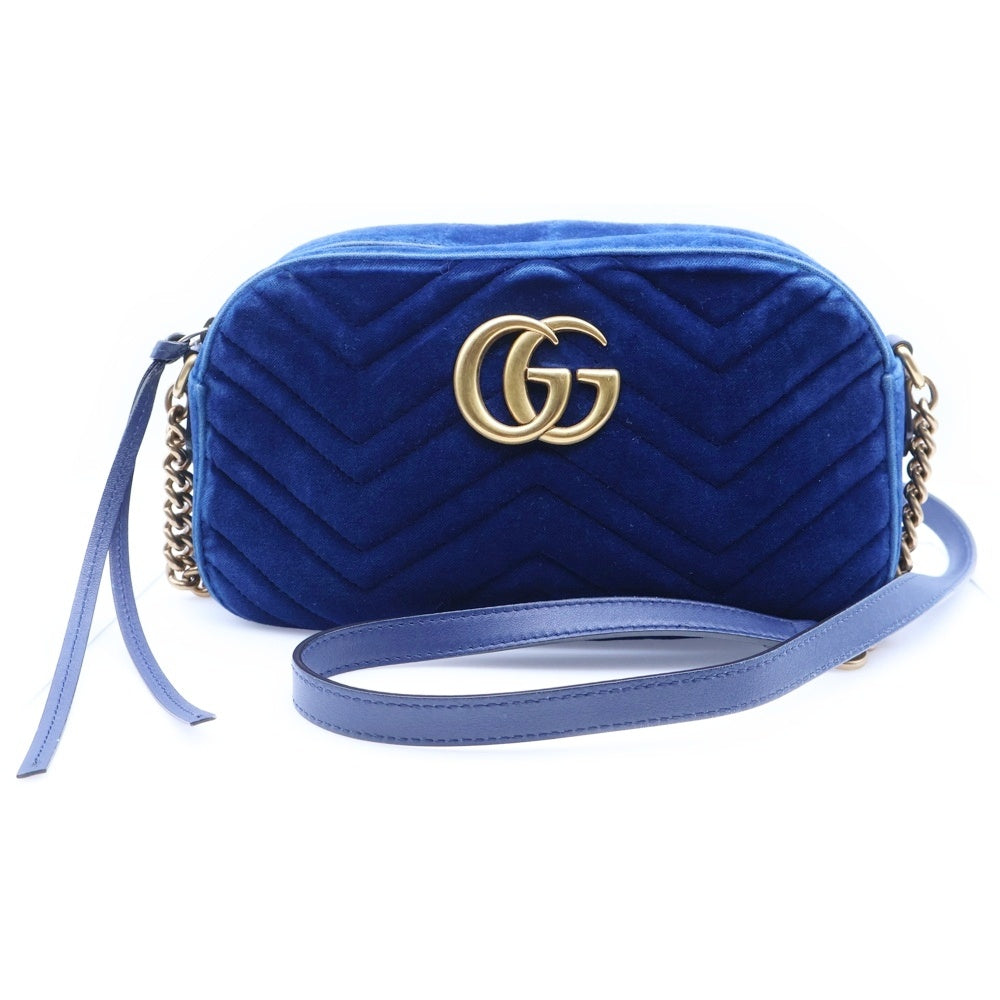 GUCCI(グッチ) GGマーモント キルティング ベルベットチェーンレザーショルダーバッグ ブルー レディース 447632