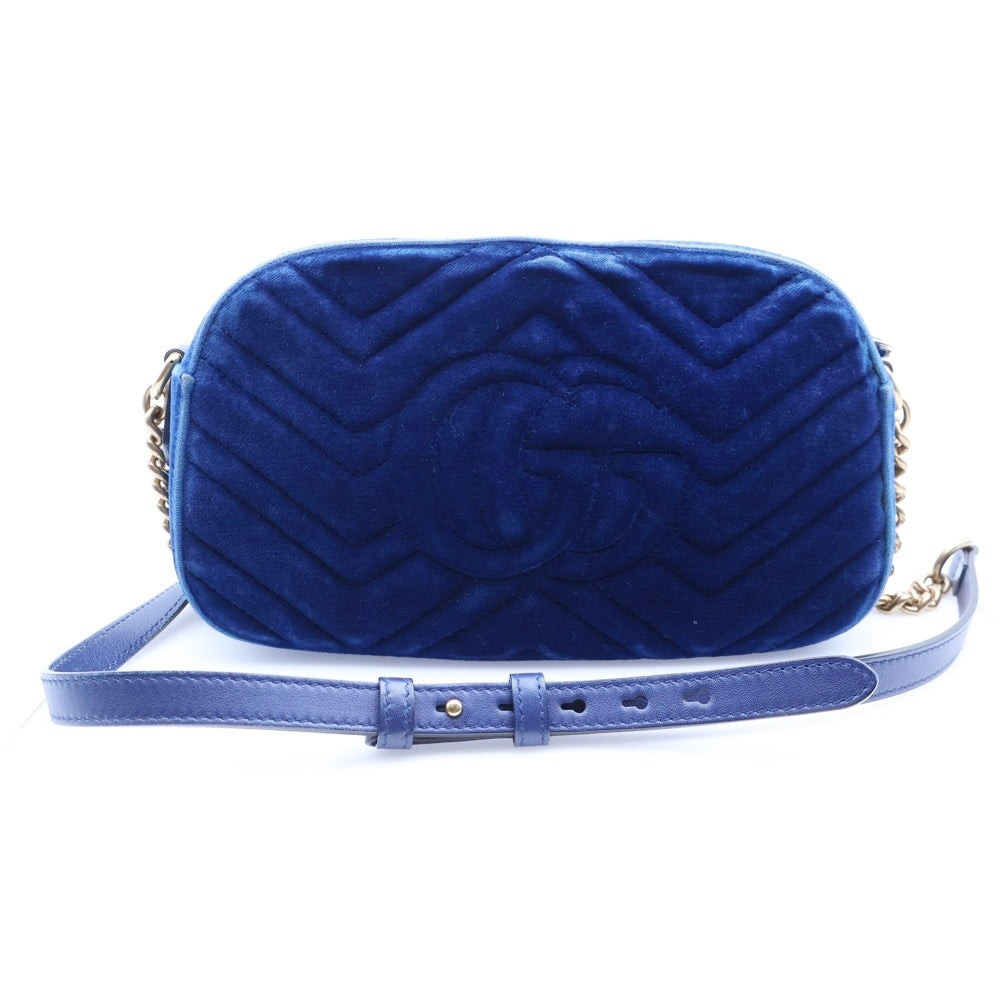GUCCI(グッチ) GGマーモント キルティング ベルベットチェーンレザーショルダーバッグ ブルー レディース 447632