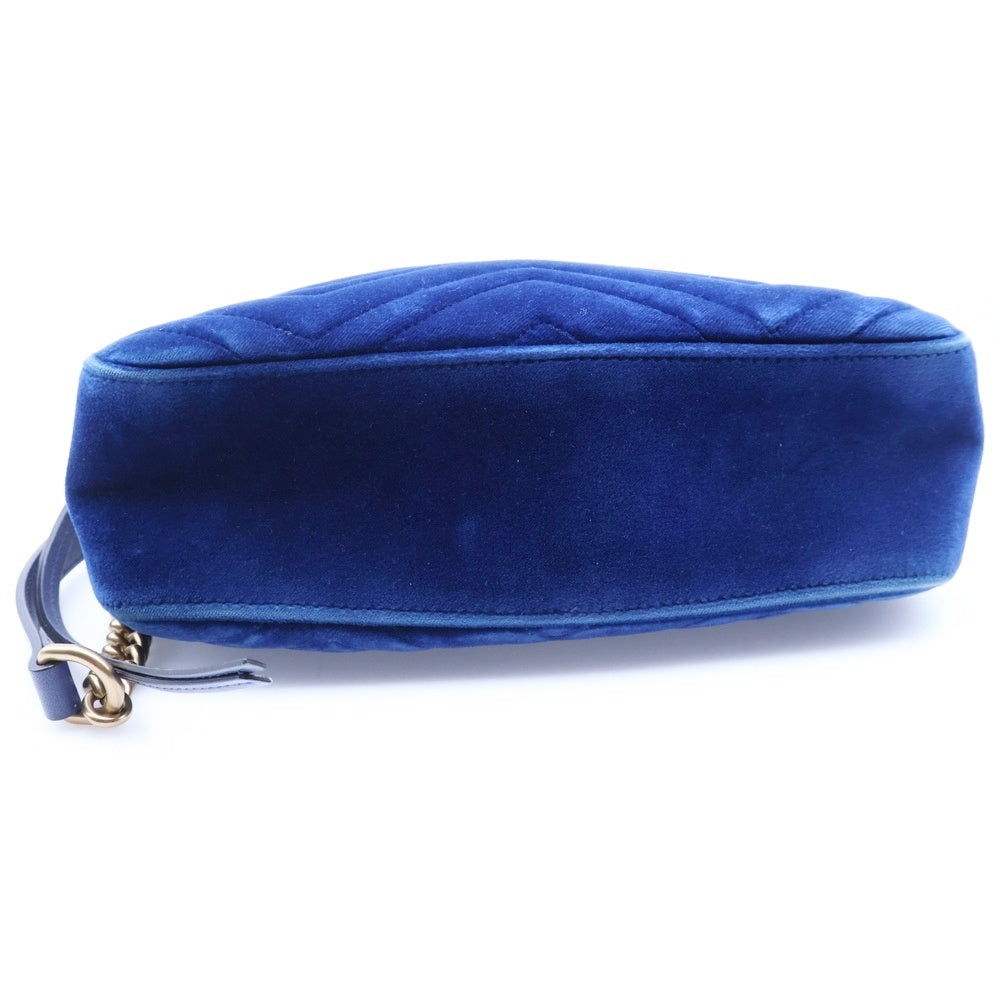 GUCCI(グッチ) GGマーモント キルティング ベルベットチェーンレザーショルダーバッグ ブルー レディース 447632