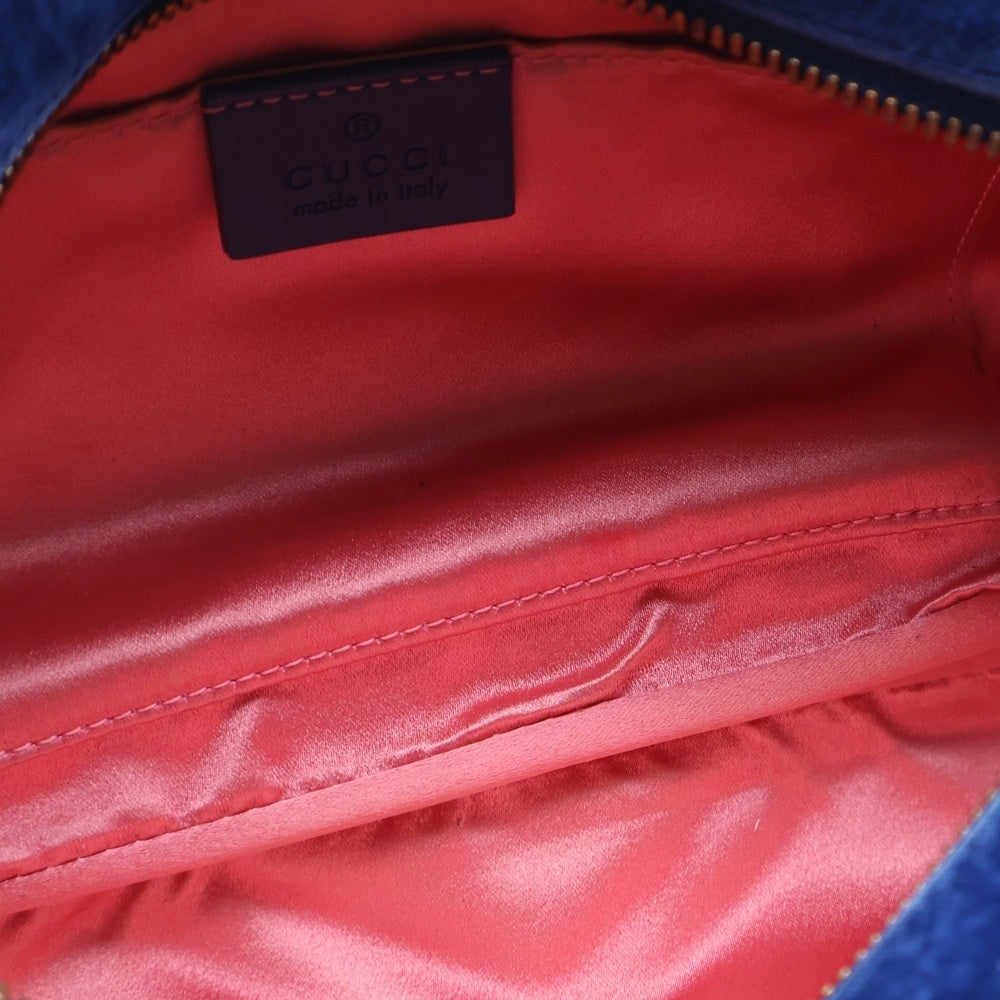 GUCCI(グッチ) GGマーモント キルティング ベルベットチェーンレザーショルダーバッグ ブルー レディース 447632