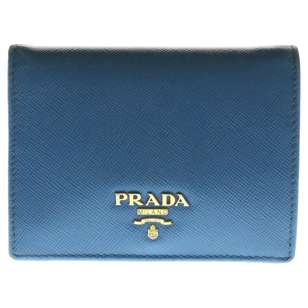 PRADA(プラダ) サフィアーノ コンパクトウォレット 二つ折り財布 コインケース ブルー ゴールド金具 レザー 1M0204