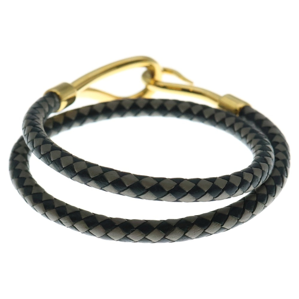 HERMES(エルメス) ジャンボブレスレット ブラック×グレー ゴールド金具 レザー