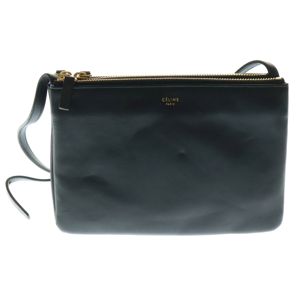 CELINE(セリーヌ) トリオ スモール ショルダーバッグ ミニバッグ ブラック ゴールド金具 レザー
