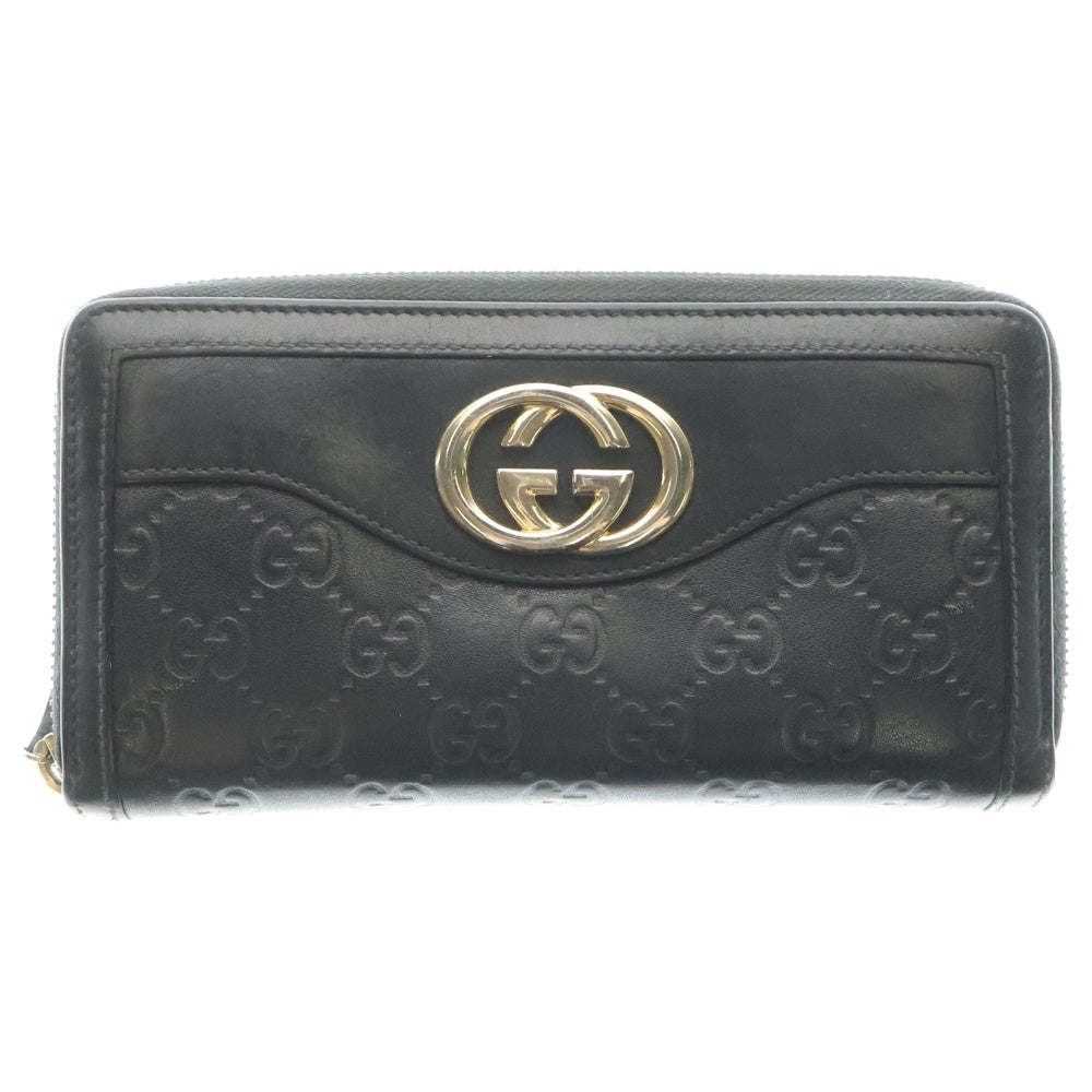 GUCCI(グッチ) インターロッキングG グッチシマ ラウンドファスナー長財布 ロングウォレット カードケース ブラック レザー 308012