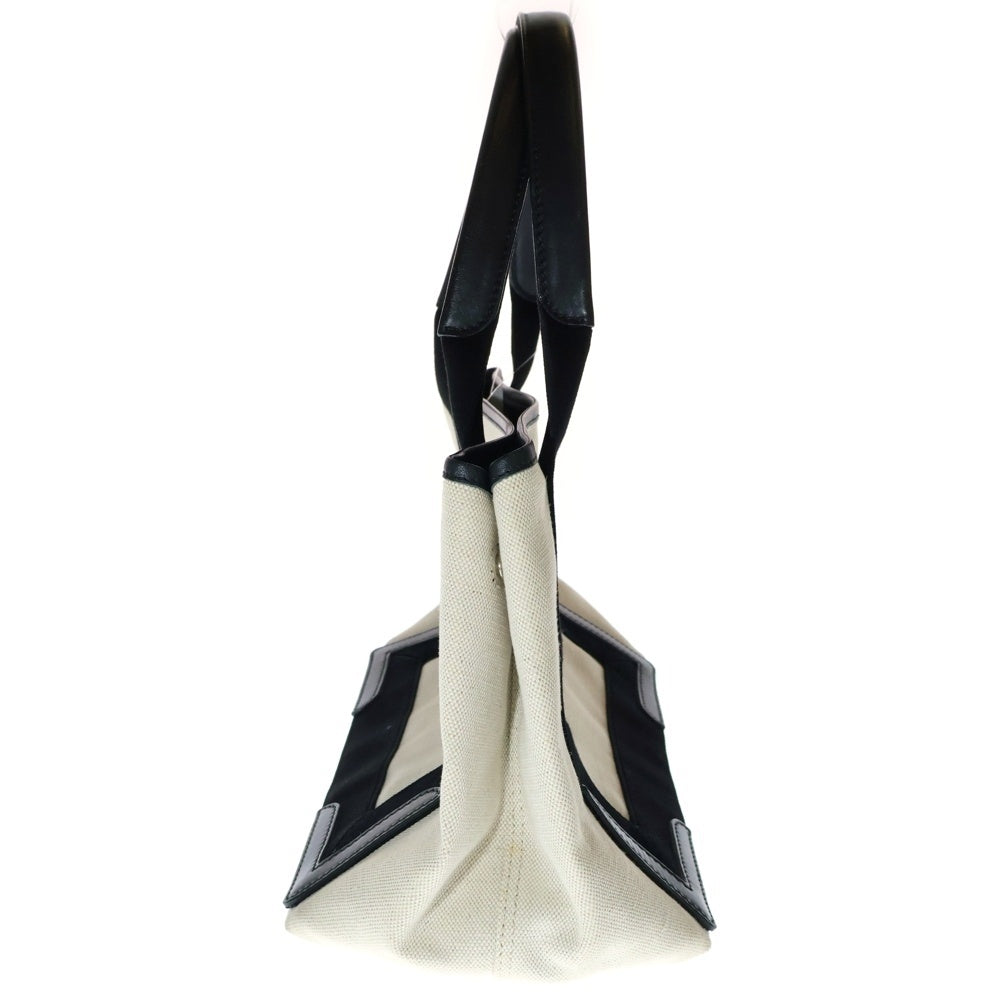 BALENCIAGA(バレンシアガ) ネイビーカバス ハンドバッグ ミニトートバッグ アイボリー×ブラック キャンバス×レザー 339933