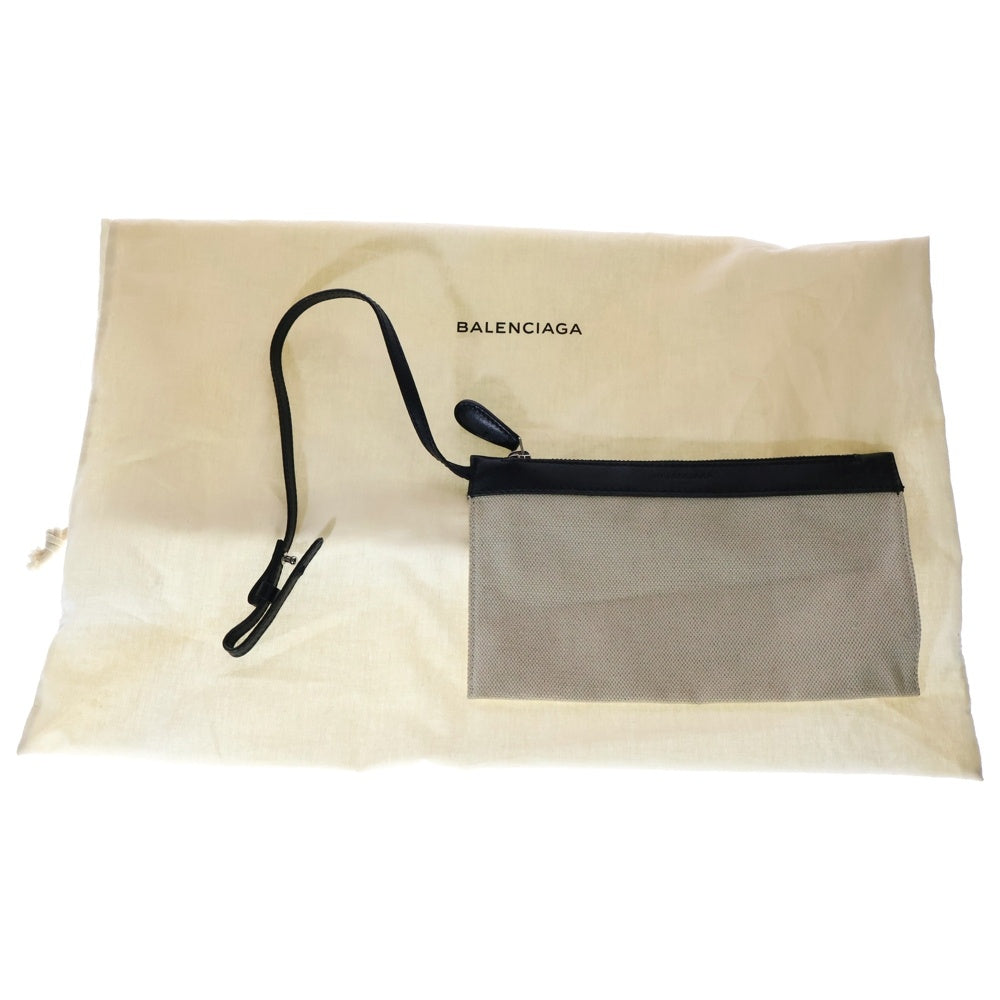 BALENCIAGA(バレンシアガ) ネイビーカバス ハンドバッグ ミニトートバッグ アイボリー×ブラック キャンバス×レザー 339933