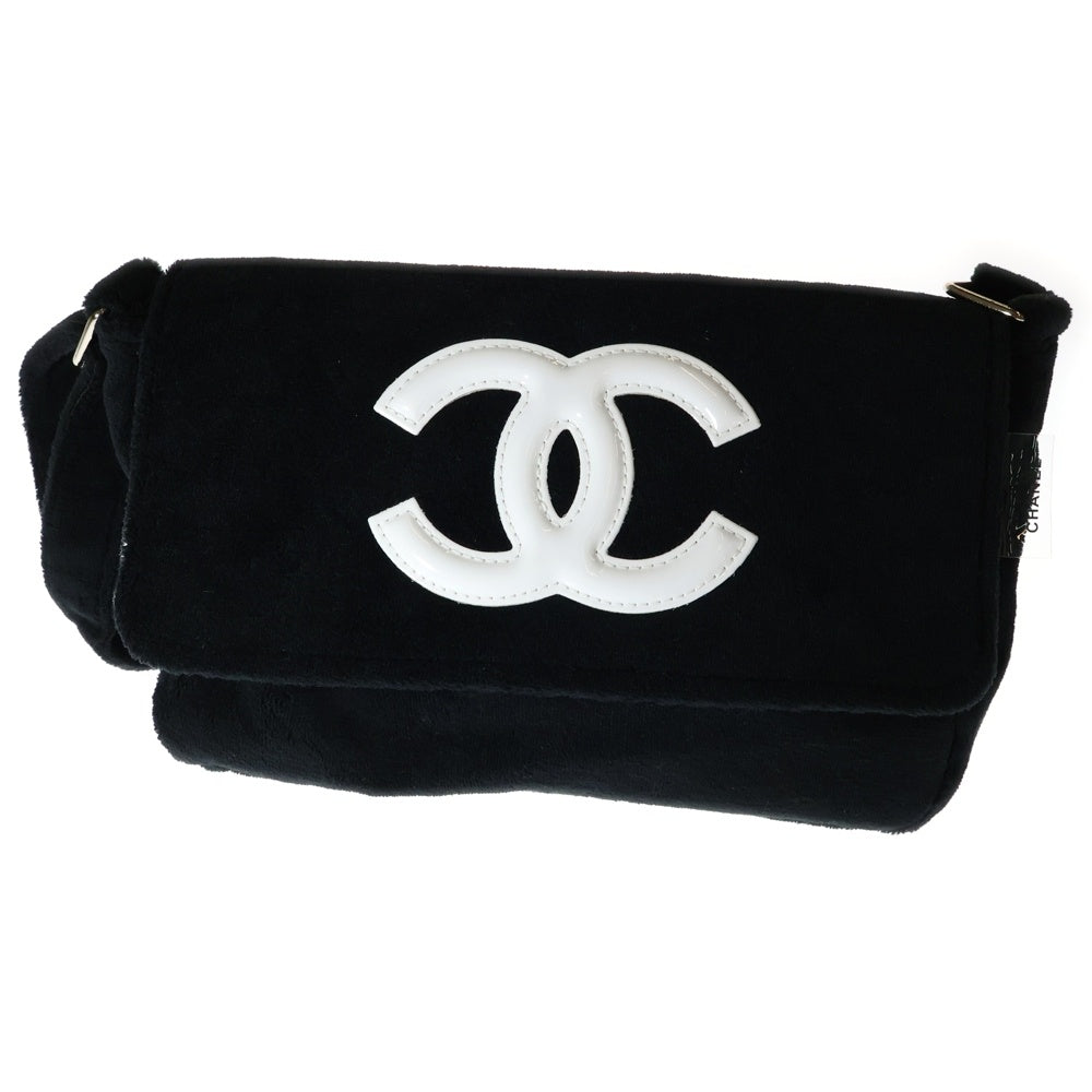 CHANEL(シャネル) ココマーク ノベルティ ショルダーバッグ ブラック×ホワイト シルバー金具 パイル