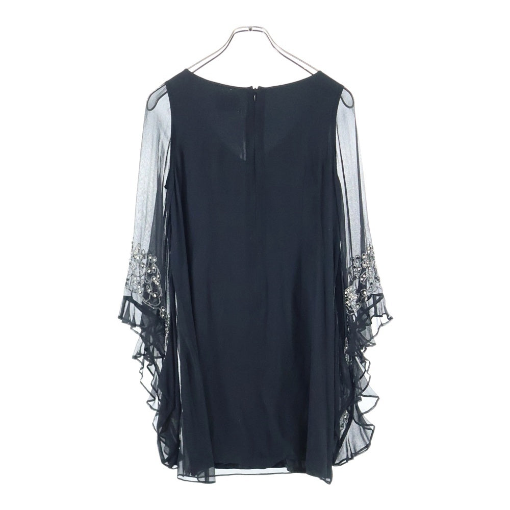 Grace Class(グレース クラス) シルク ビーズ刺繍 ラインストーン Vネック シアースリーブ 長袖 ワンピース ドレス ブラック レディース