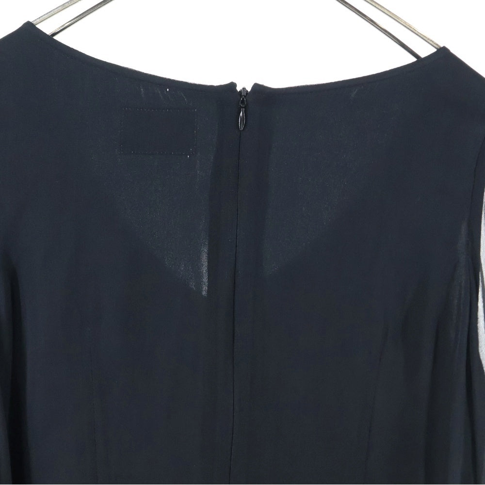 Grace Class(グレース クラス) シルク ビーズ刺繍 ラインストーン Vネック シアースリーブ 長袖 ワンピース ドレス ブラック レディース