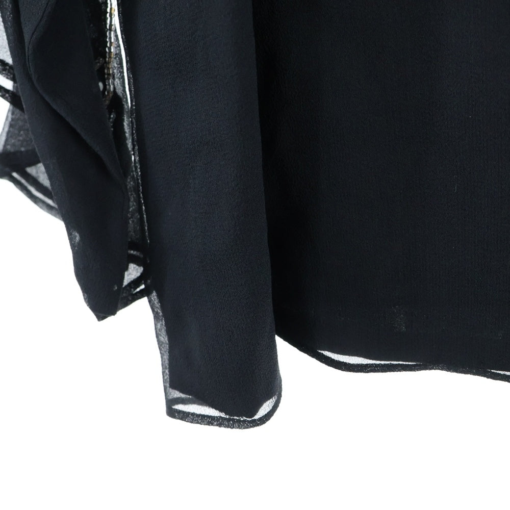 Grace Class(グレース クラス) シルク ビーズ刺繍 ラインストーン Vネック シアースリーブ 長袖 ワンピース ドレス ブラック レディース