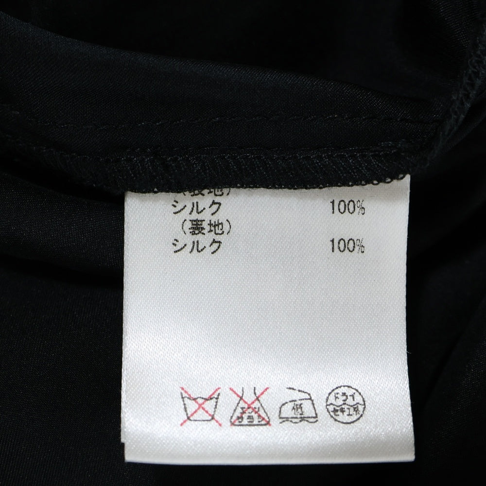 Grace Class(グレース クラス) シルク ビーズ刺繍 ラインストーン Vネック シアースリーブ 長袖 ワンピース ドレス ブラック レディース